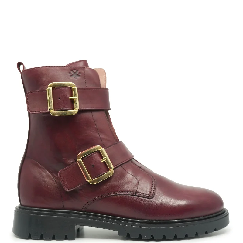 Acebos Burgundy Buckles Leather Boot