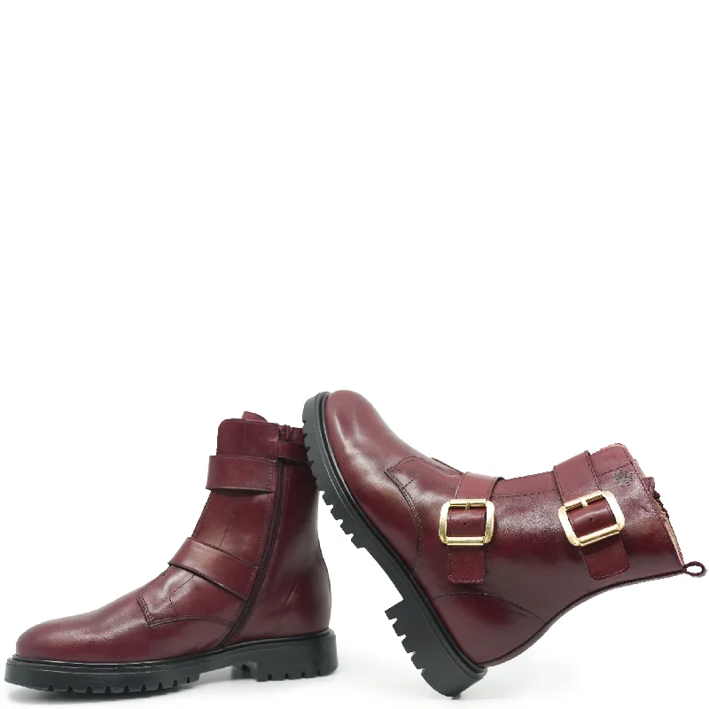 Acebos Burgundy Buckles Leather Boot