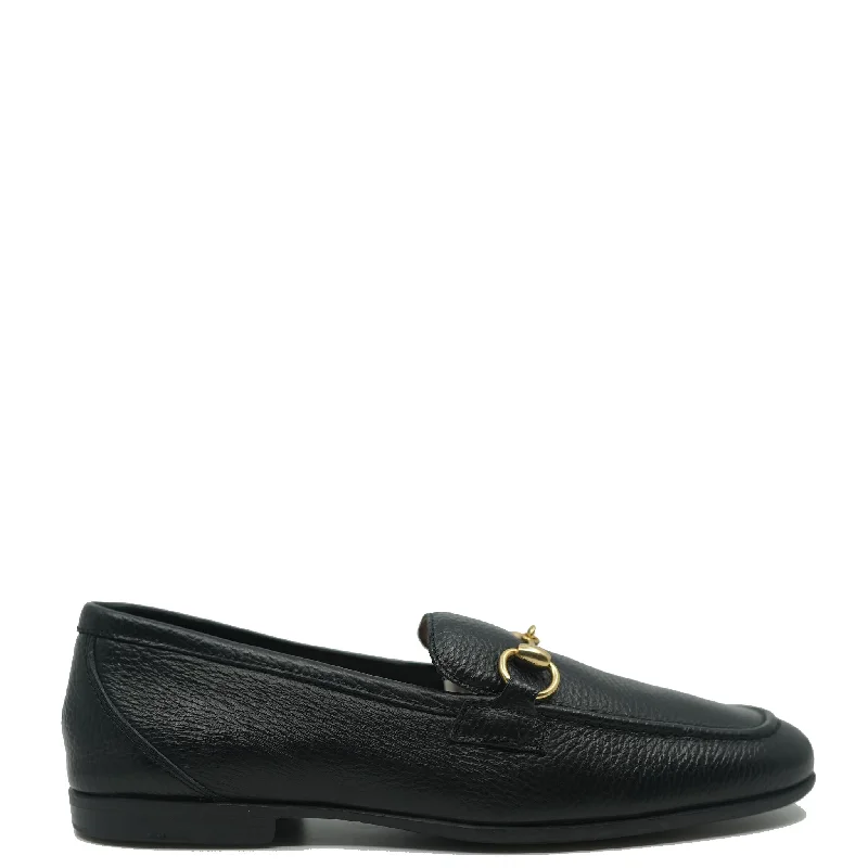 Atlanta Mocassin Black Pebbled Buckle Dress Loafer