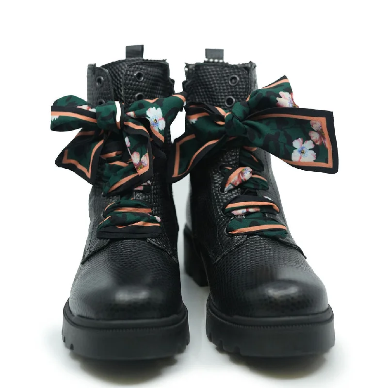 Confetti Black Leather Scarf Boot