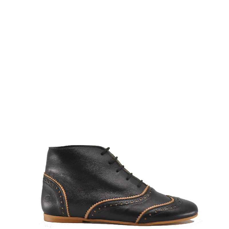 Sonatina Black and Cognac Wingtip Bootie