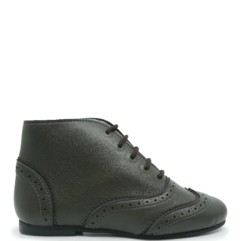 Sonatina Olive Wingtip Lace Up Bootie