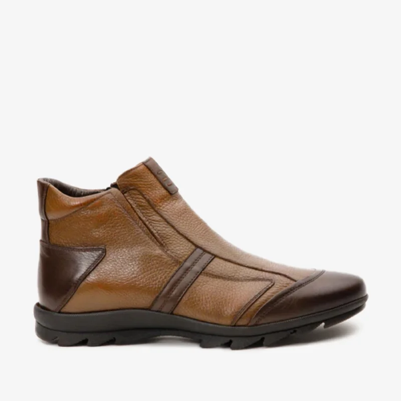 The Montreal Brown Leather Casual Zip-Up Ankle Men Boot