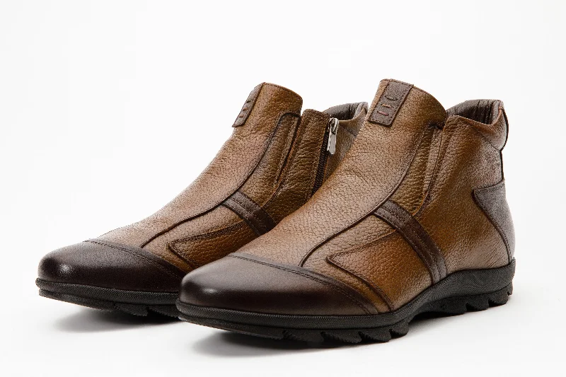 The Montreal Brown Leather Casual Zip-Up Ankle Men Boot