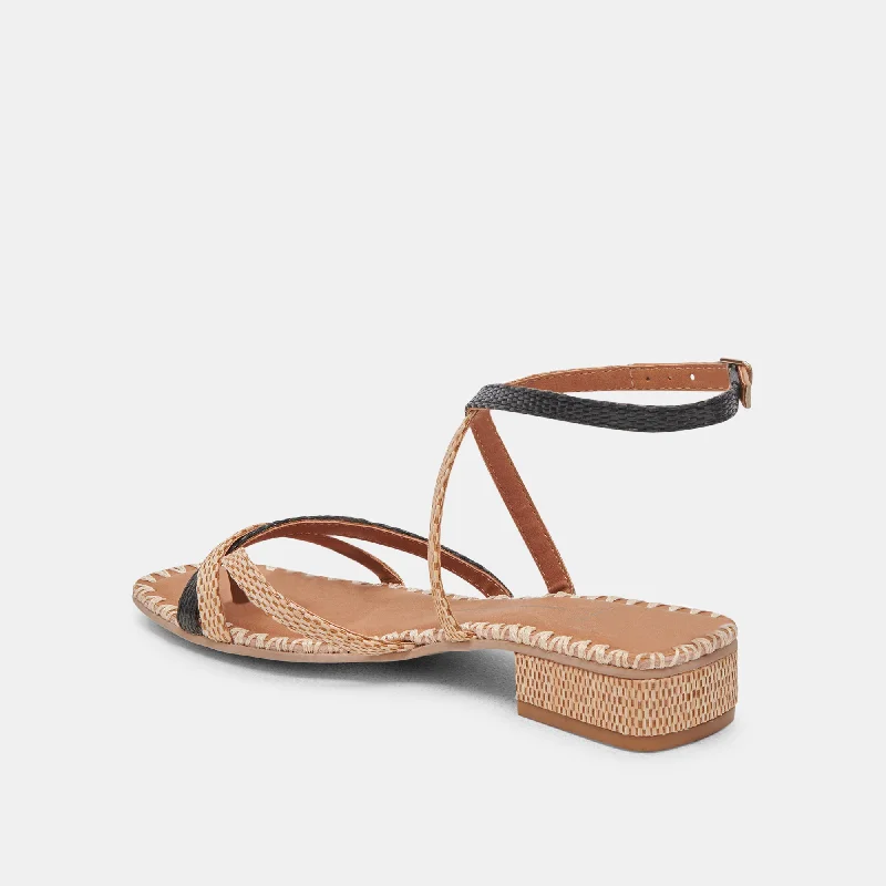 BRINN SANDALS BLACK NATURAL RAFFIA