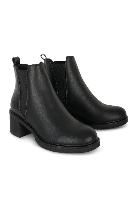 Faux Leather pull on Ankle Boot | BLACK | OPHELIA ZZ