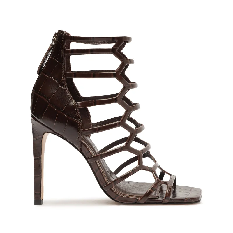 Julianna Crocodile-Embossed Leather Sandal