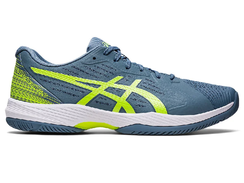 Men's Asics Solution Swift FlyteFoam, Steel Blue/Hazard Green, 11.5 D Medium