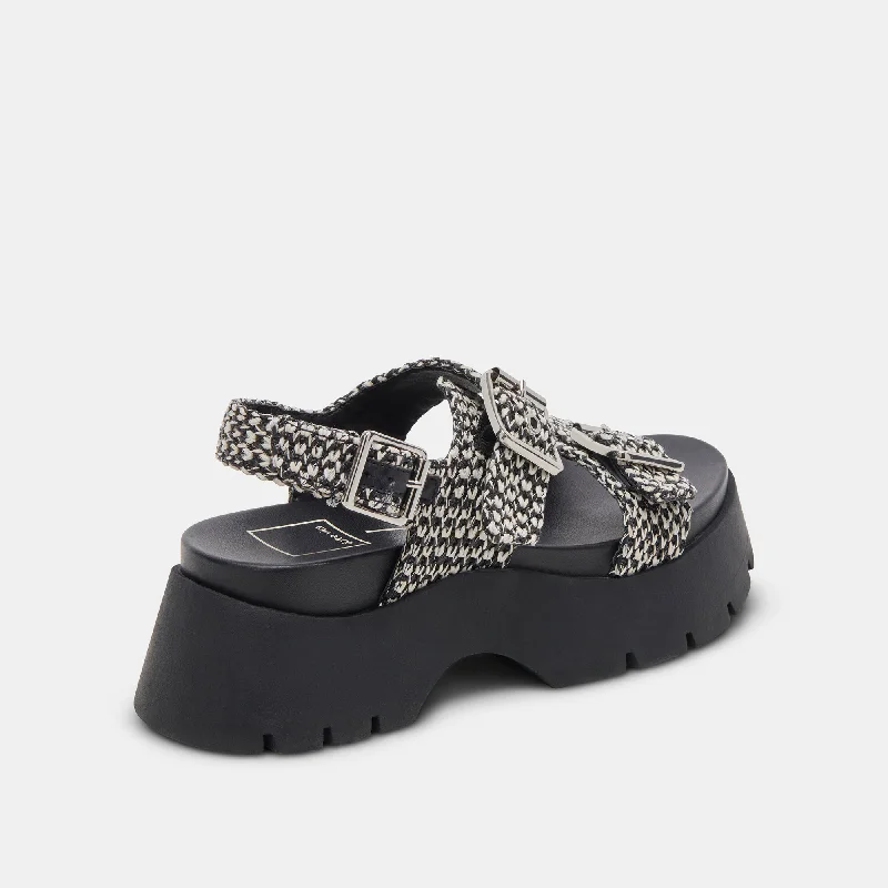 PALDA SANDALS BLACK WHITE RAFFIA