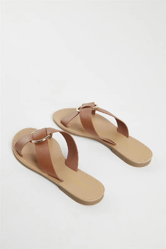 Tan PU Flat Sandals