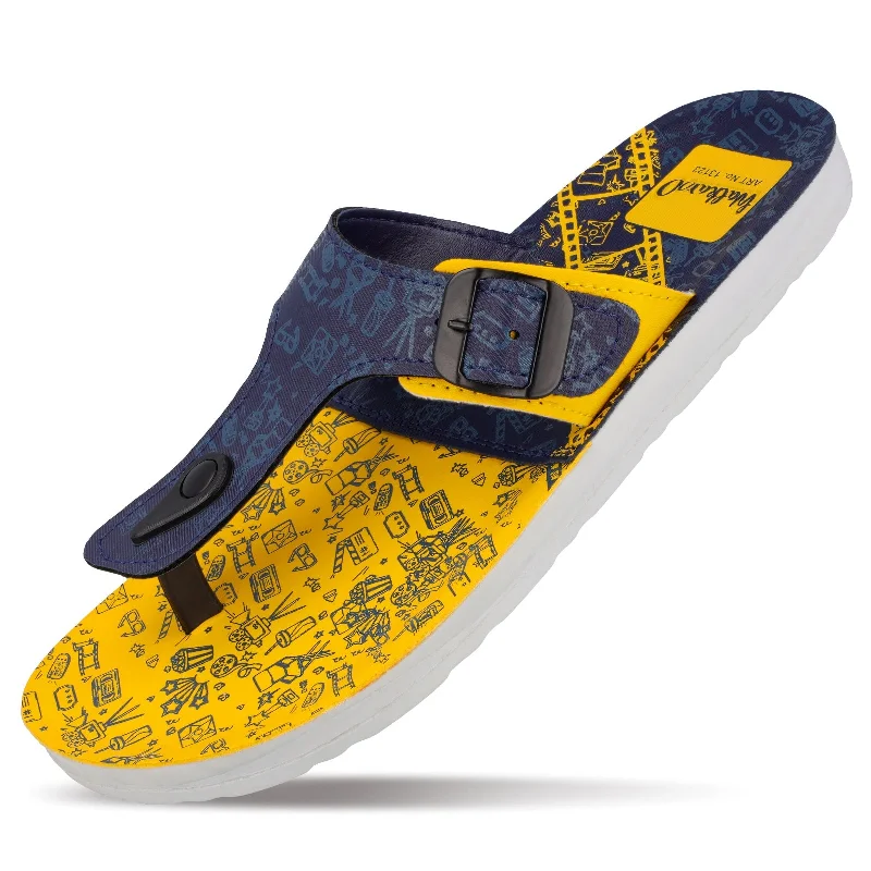 Walkaroo Men Solid Thong Sandals  - 13123 Navy Blue Yellow