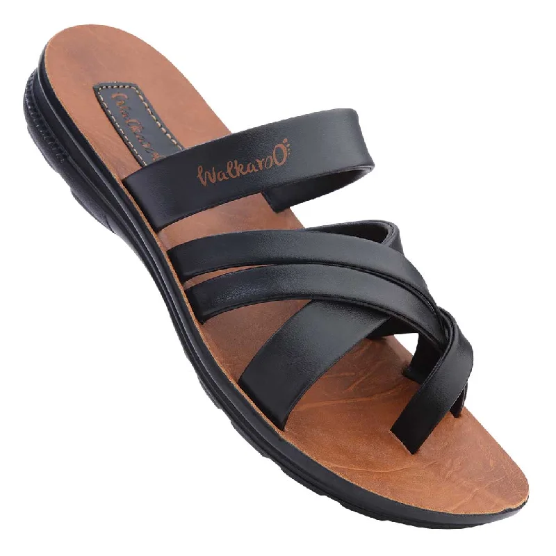 Walkaroo Men Cross Strap Slide Sandals  - W5687 Tan