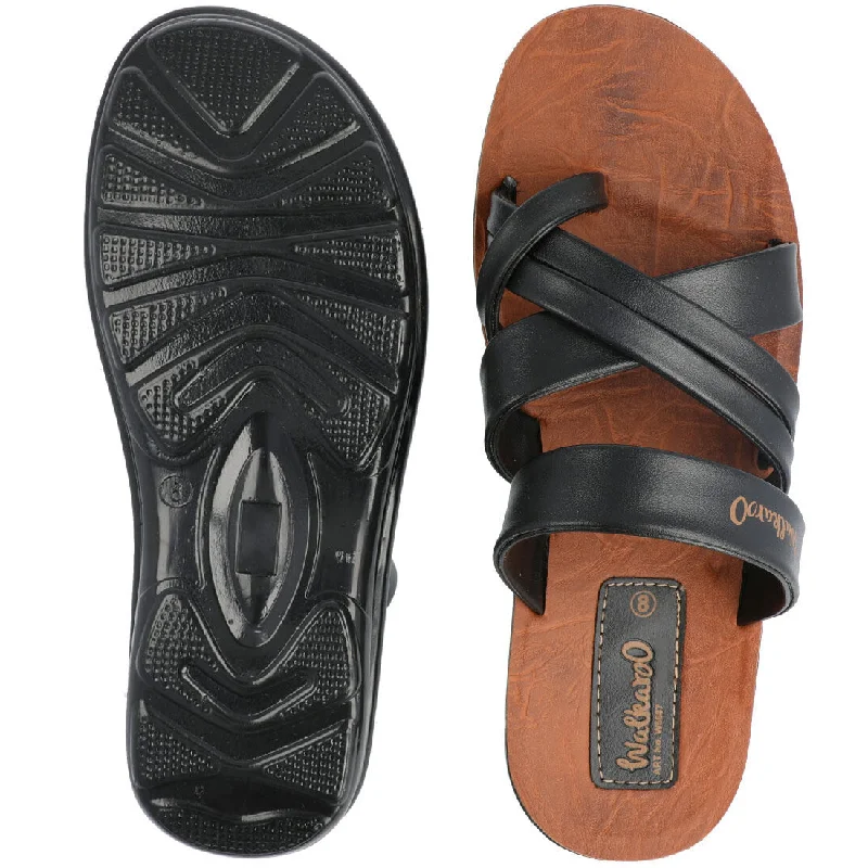 Walkaroo Men Cross Strap Slide Sandals  - W5687 Tan