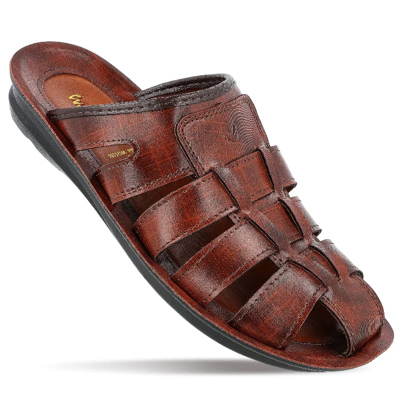 Walkaroo Men Fishermen Cut Slide Sandals  - WG5306 Brown