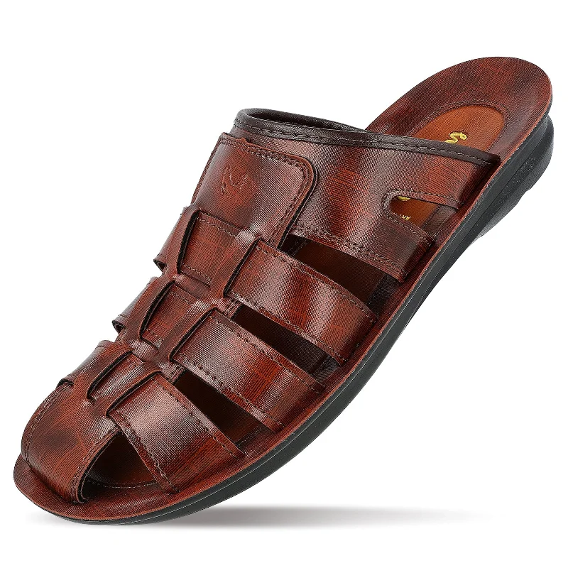 Walkaroo Men Fishermen Cut Slide Sandals  - WG5306 Brown