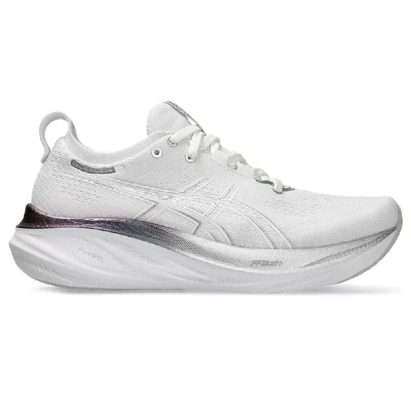 Women's Asics GEL-Nimbus 26 Platinum, Real White/Pure Silver, 6 B Medium