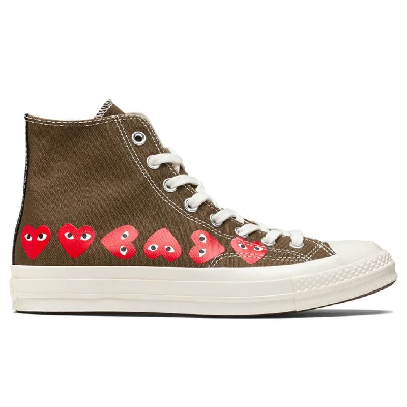 Converse x Comme Des Garcons PLAY All Star Chuck '70 Hi ""Multi Heart"" - Khaki