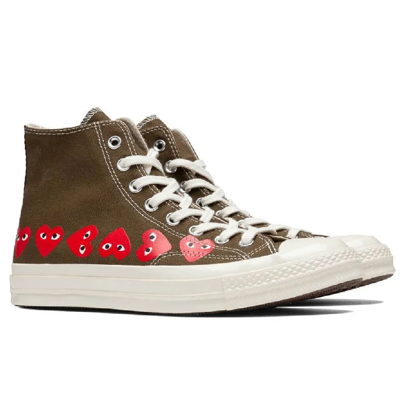 Converse x Comme Des Garcons PLAY All Star Chuck '70 Hi ""Multi Heart"" - Khaki