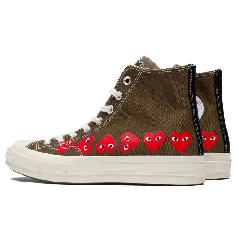 Converse x Comme Des Garcons PLAY All Star Chuck '70 Hi ""Multi Heart"" - Khaki