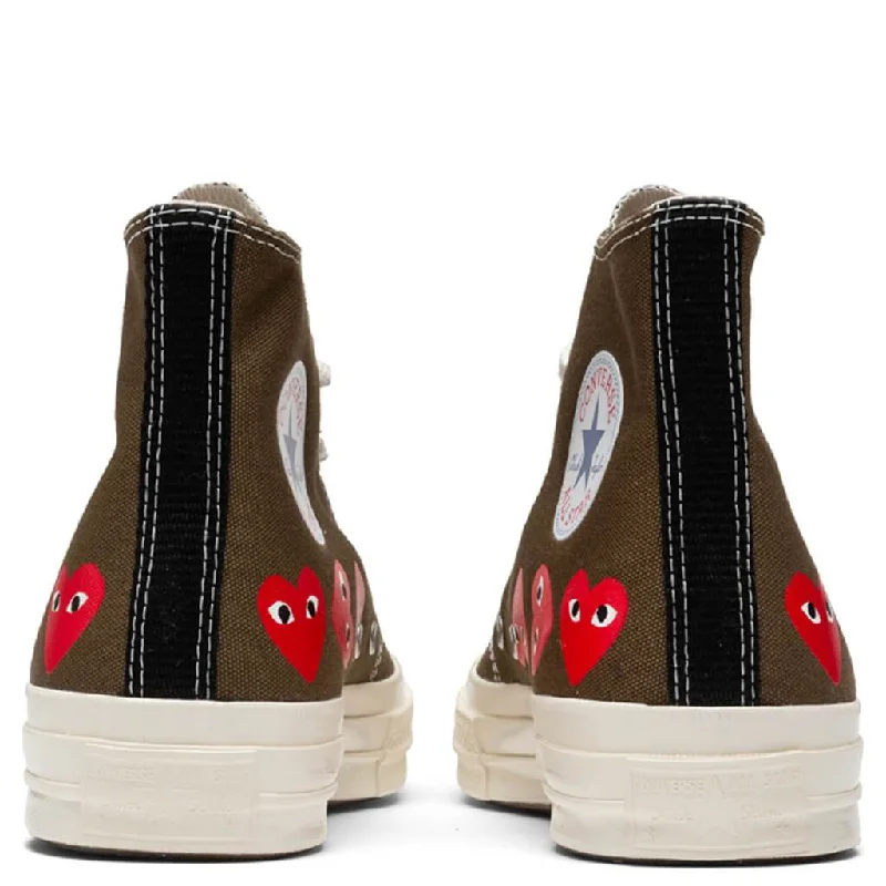 Converse x Comme Des Garcons PLAY All Star Chuck '70 Hi ""Multi Heart"" - Khaki