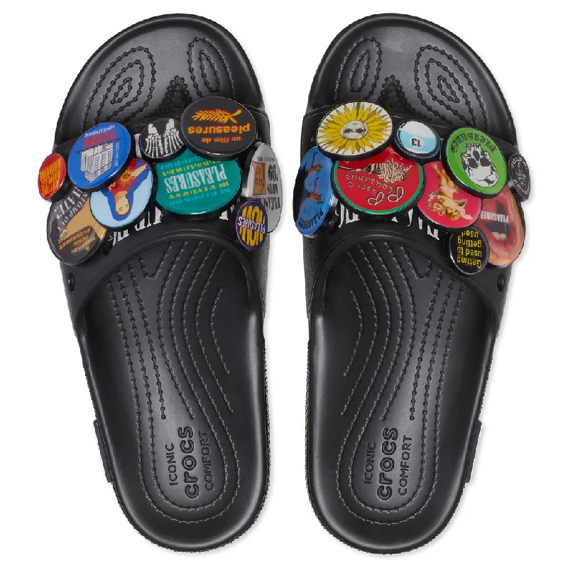 PLEASURES x Crocs Button Classic Slide - Black