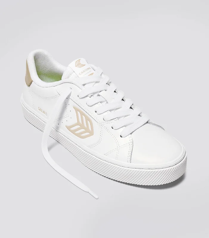 SALVAS White Leather Shifting Sand Logo Sneaker Women