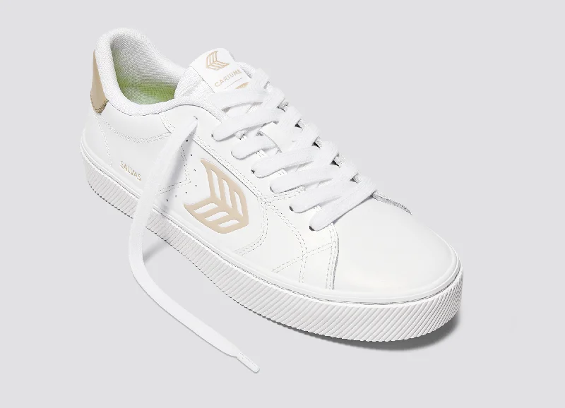 SALVAS White Leather Shifting Sand Logo Sneaker Women