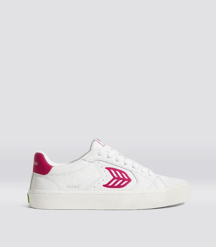 SALVAS White Premium Leather Jazzy Pink Logo Sneaker Men