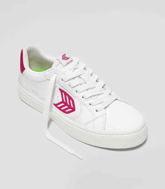 SALVAS White Premium Leather Jazzy Pink Logo Sneaker Men