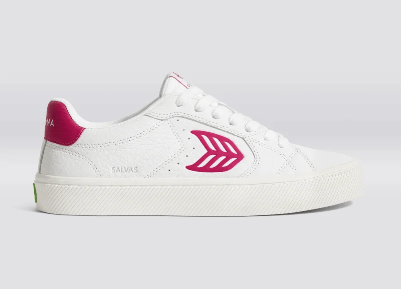 SALVAS White Premium Leather Jazzy Pink Logo Sneaker Men