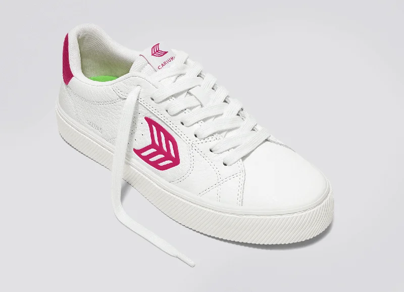 SALVAS White Premium Leather Jazzy Pink Logo Sneaker Men