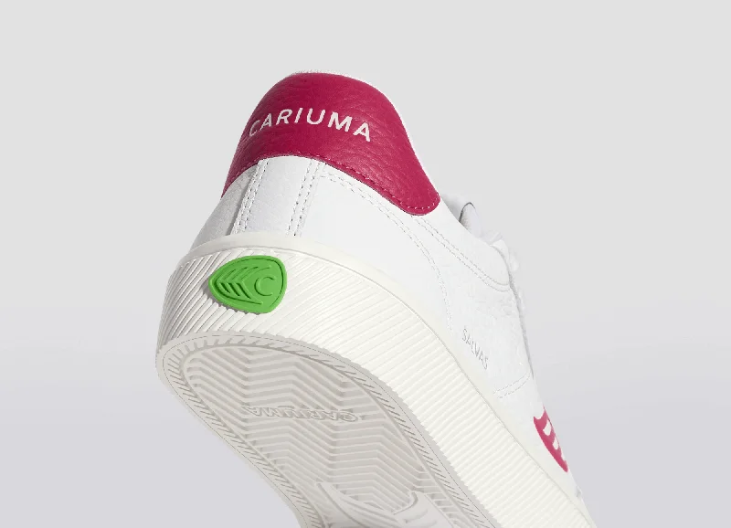 SALVAS White Premium Leather Jazzy Pink Logo Sneaker Men