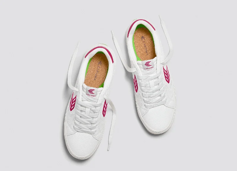 SALVAS White Premium Leather Jazzy Pink Logo Sneaker Men