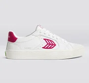 SALVAS White Premium Leather Jazzy Pink Logo Sneaker Men